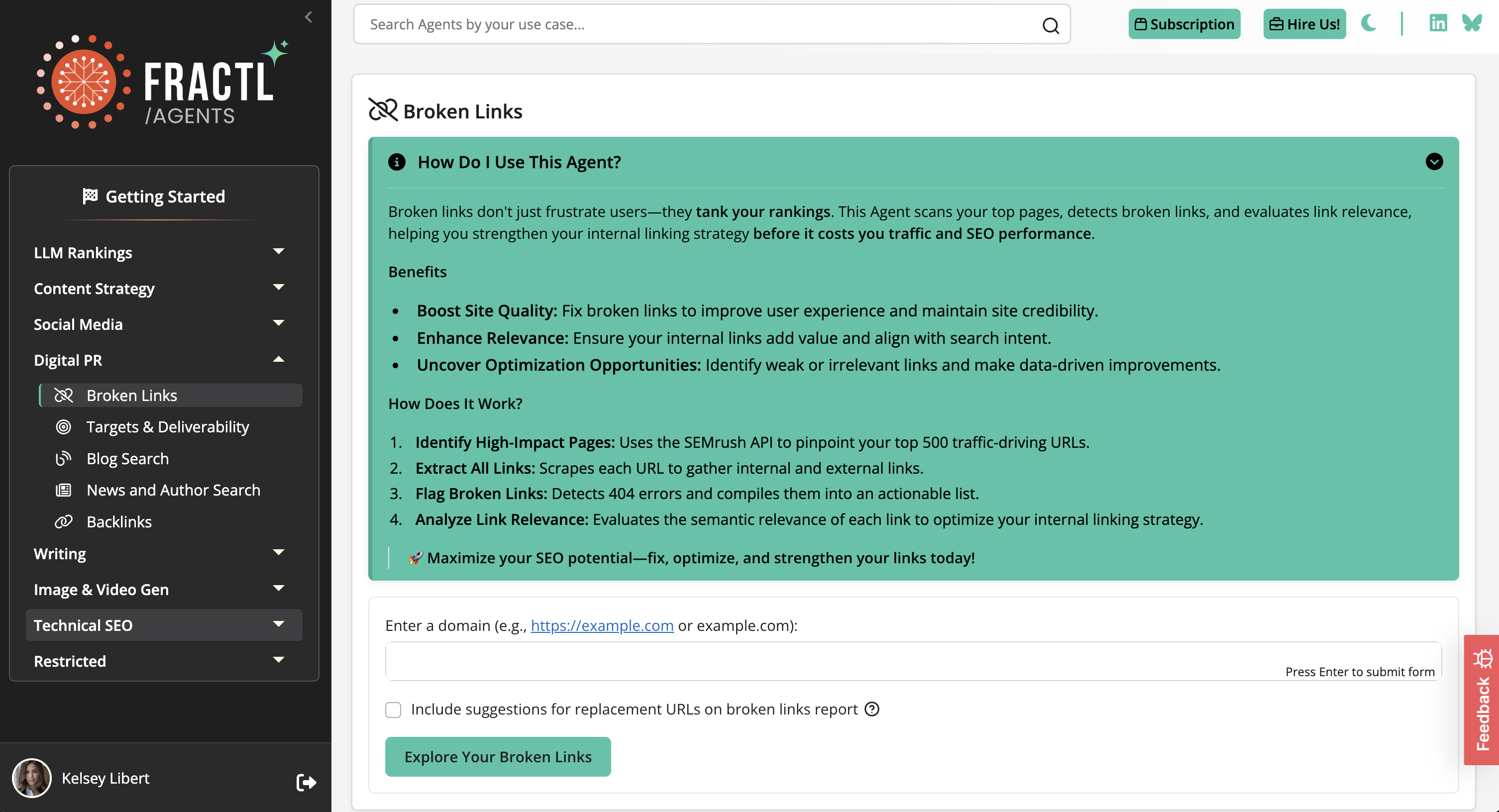 Broken Links Agent Interface